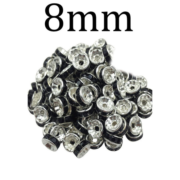 50pcs/lot 4 6 8 10mm Gold Silver Color Rhinestone Rondelles Crystal Bead Loose Spacer Beads for DIY Jewelry Making Accessories