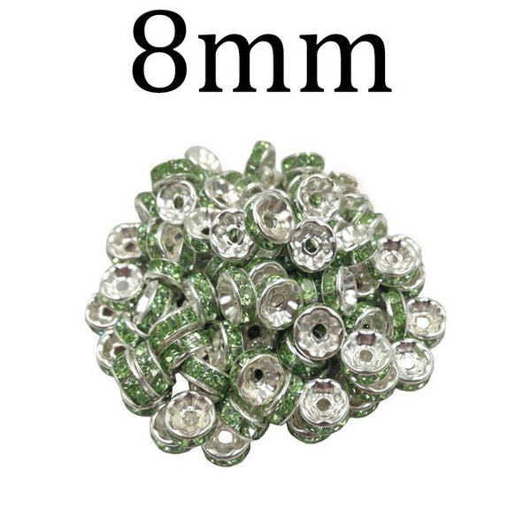 50pcs/lot 4 6 8 10mm Gold Silver Color Rhinestone Rondelles Crystal Bead Loose Spacer Beads for DIY Jewelry Making Accessories