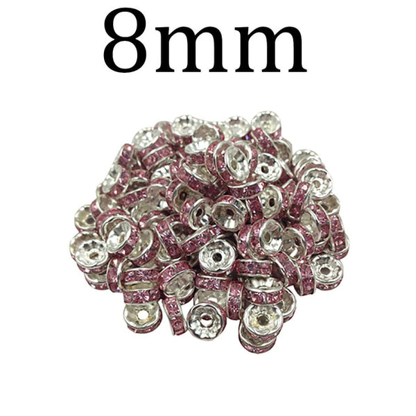 50pcs/lot 4 6 8 10mm Gold Silver Color Rhinestone Rondelles Crystal Bead Loose Spacer Beads for DIY Jewelry Making Accessories