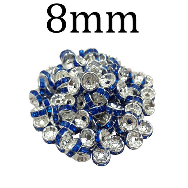 50pcs/lot 4 6 8 10mm Gold Silver Color Rhinestone Rondelles Crystal Bead Loose Spacer Beads for DIY Jewelry Making Accessories