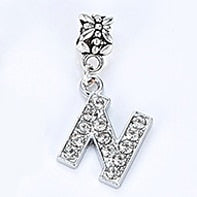 New Silver Plated Charm A-Z Bead Letter Alphabet Crystal Charms Pendant Beads Fit Pandora Bracelets Bangles DIY Women Jewelry B8