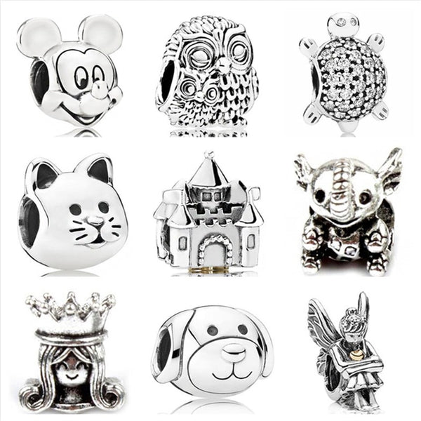 Btuamb Vintage Star Owl Cat House Mickey Cartoon Charm Beads Fit Pandora Bracelets & Bangles for Women DIY Making Ethnic Jewelry