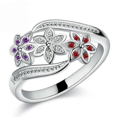 Jemmin Newest Design Three Color CZ Flower Ring for Women Girls Fashion 925 Sterling Silver Ring Wedding Lady Jewelry Size 7 8 9