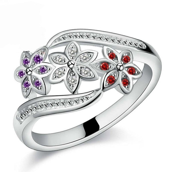 Jemmin Newest Design Three Color CZ Flower Ring for Women Girls Fashion 925 Sterling Silver Ring Wedding Lady Jewelry Size 7 8 9