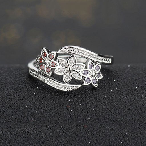 Jemmin Newest Design Three Color CZ Flower Ring for Women Girls Fashion 925 Sterling Silver Ring Wedding Lady Jewelry Size 7 8 9