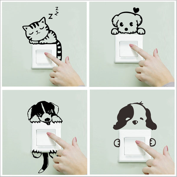 XXYYZZ DIY Funny Cute Sleeping Cat Dog Switch Stickers Wall Stickers Decal Home Decoration Bedroom Living Room Parlor Decoration
