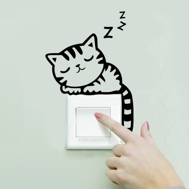 XXYYZZ DIY Funny Cute Sleeping Cat Dog Switch Stickers Wall Stickers Decal Home Decoration Bedroom Living Room Parlor Decoration