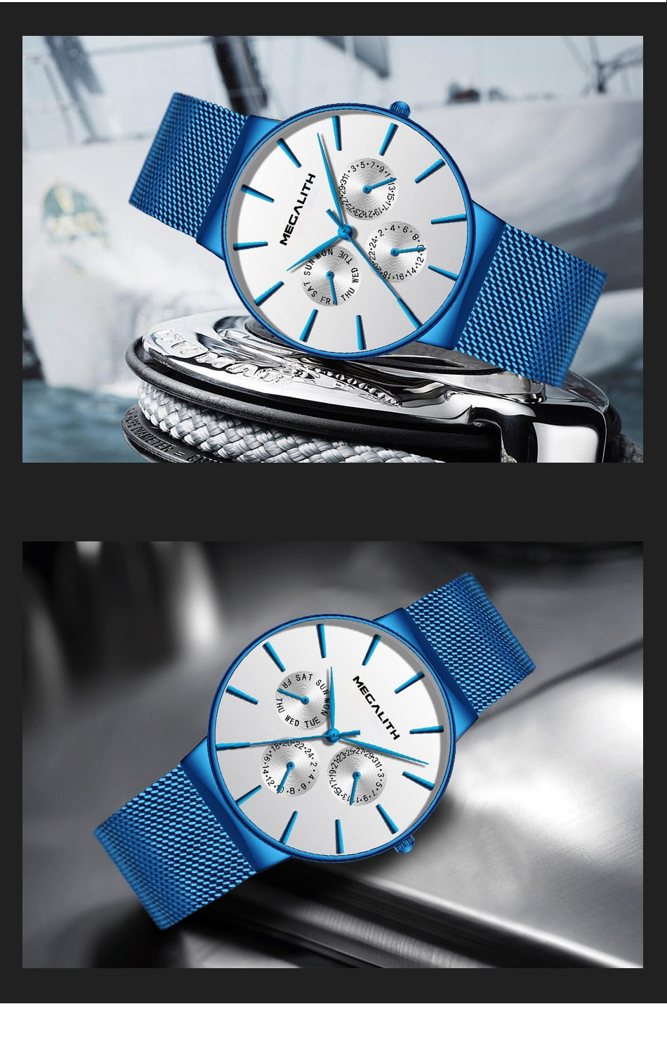 MEGALITH Mens Watches Top Brand Luxury Waterproof Wrist Watches Ultra Thin Date Simple Casual Quartz Watch For Men Sports Clock