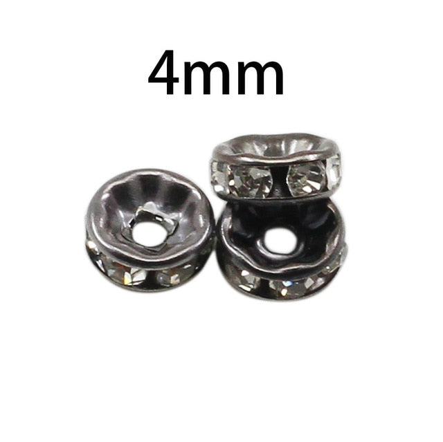 50pcs/lot 4 6 8 10mm Gold Silver Color Rhinestone Rondelles Crystal Bead Loose Spacer Beads for DIY Jewelry Making Accessories