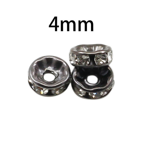 50pcs/lot 4 6 8 10mm Gold Silver Color Rhinestone Rondelles Crystal Bead Loose Spacer Beads for DIY Jewelry Making Accessories