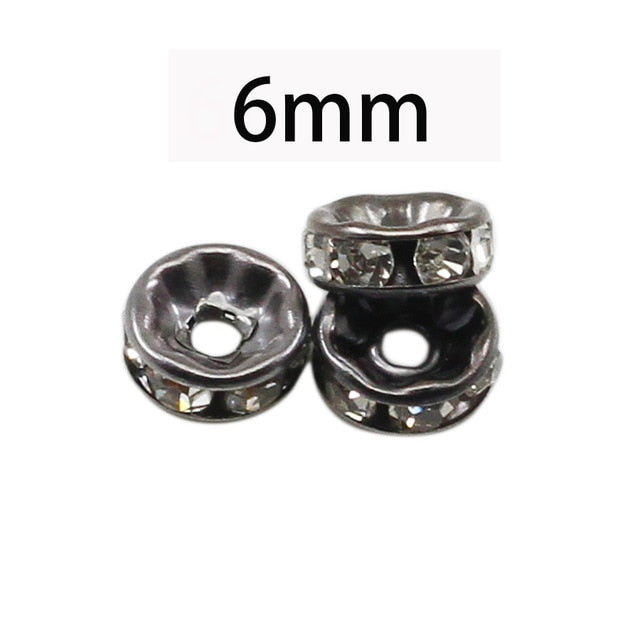 50pcs/lot 4 6 8 10mm Gold Silver Color Rhinestone Rondelles Crystal Bead Loose Spacer Beads for DIY Jewelry Making Accessories