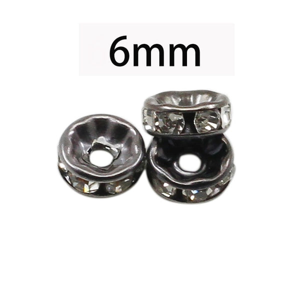 50pcs/lot 4 6 8 10mm Gold Silver Color Rhinestone Rondelles Crystal Bead Loose Spacer Beads for DIY Jewelry Making Accessories