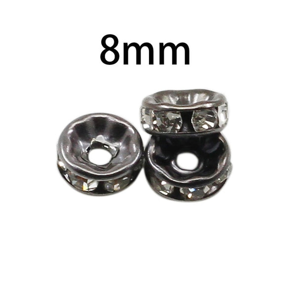 50pcs/lot 4 6 8 10mm Gold Silver Color Rhinestone Rondelles Crystal Bead Loose Spacer Beads for DIY Jewelry Making Accessories