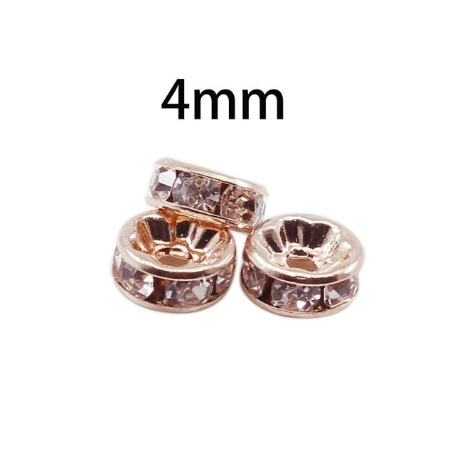 50pcs/lot 4 6 8 10mm Gold Silver Color Rhinestone Rondelles Crystal Bead Loose Spacer Beads for DIY Jewelry Making Accessories