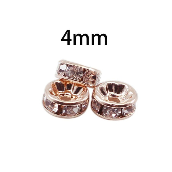 50pcs/lot 4 6 8 10mm Gold Silver Color Rhinestone Rondelles Crystal Bead Loose Spacer Beads for DIY Jewelry Making Accessories