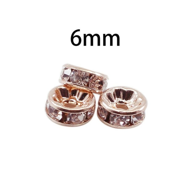 50pcs/lot 4 6 8 10mm Gold Silver Color Rhinestone Rondelles Crystal Bead Loose Spacer Beads for DIY Jewelry Making Accessories