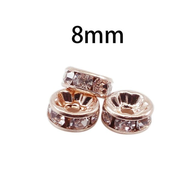 50pcs/lot 4 6 8 10mm Gold Silver Color Rhinestone Rondelles Crystal Bead Loose Spacer Beads for DIY Jewelry Making Accessories
