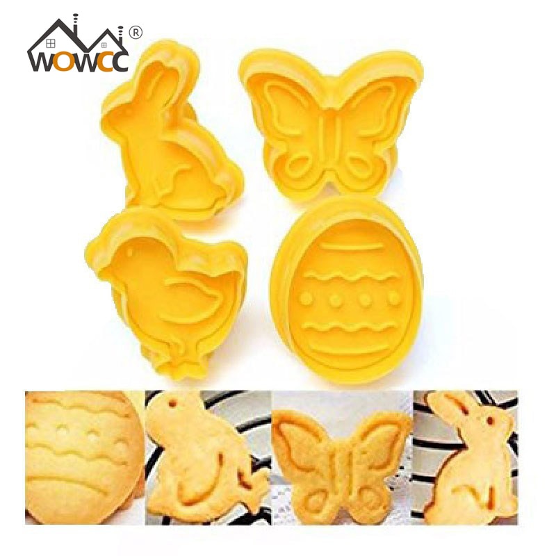 4 Pcs/ Set Cute Butterfly,Rabbit Cartoon Sugarcraft Cake Mold Fondant Cookie Cutter Decoration Baking Tools Easter Eggs Mold
