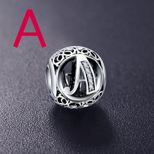Dropshipping ANFASNI Real 925 Sterling Silver Vintage Clear Letter Bead Charms Fit Pandora Women Charm Bracelets Silver Jewelry