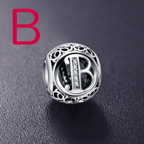Dropshipping ANFASNI Real 925 Sterling Silver Vintage Clear Letter Bead Charms Fit Pandora Women Charm Bracelets Silver Jewelry