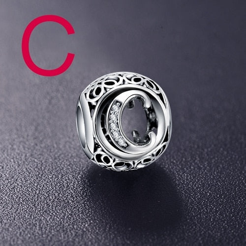 Dropshipping ANFASNI Real 925 Sterling Silver Vintage Clear Letter Bead Charms Fit Pandora Women Charm Bracelets Silver Jewelry