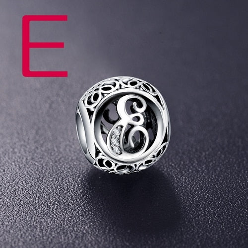 Dropshipping ANFASNI Real 925 Sterling Silver Vintage Clear Letter Bead Charms Fit Pandora Women Charm Bracelets Silver Jewelry