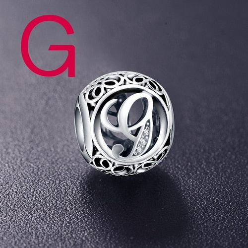 Dropshipping ANFASNI Real 925 Sterling Silver Vintage Clear Letter Bead Charms Fit Pandora Women Charm Bracelets Silver Jewelry