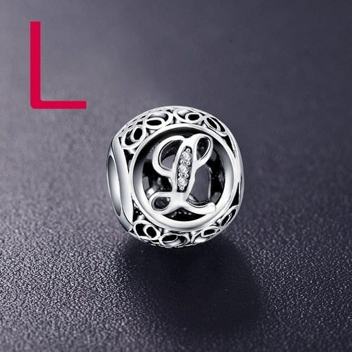 Dropshipping ANFASNI Real 925 Sterling Silver Vintage Clear Letter Bead Charms Fit Pandora Women Charm Bracelets Silver Jewelry