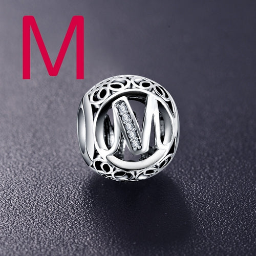Dropshipping ANFASNI Real 925 Sterling Silver Vintage Clear Letter Bead Charms Fit Pandora Women Charm Bracelets Silver Jewelry