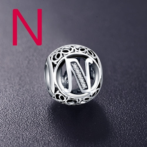 Dropshipping ANFASNI Real 925 Sterling Silver Vintage Clear Letter Bead Charms Fit Pandora Women Charm Bracelets Silver Jewelry