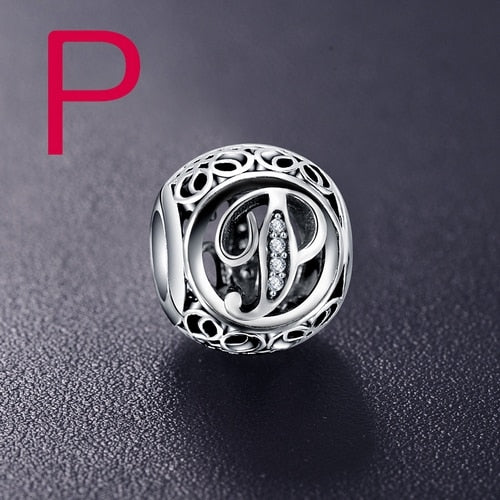 Dropshipping ANFASNI Real 925 Sterling Silver Vintage Clear Letter Bead Charms Fit Pandora Women Charm Bracelets Silver Jewelry