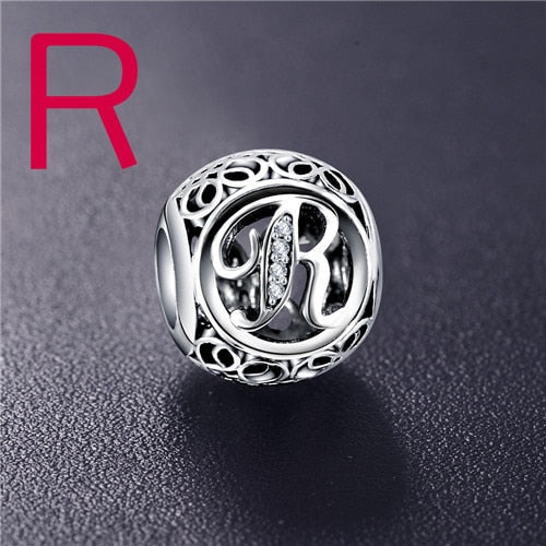 Dropshipping ANFASNI Real 925 Sterling Silver Vintage Clear Letter Bead Charms Fit Pandora Women Charm Bracelets Silver Jewelry
