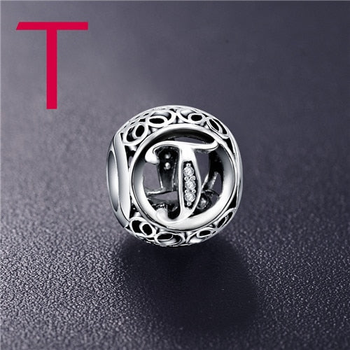 Dropshipping ANFASNI Real 925 Sterling Silver Vintage Clear Letter Bead Charms Fit Pandora Women Charm Bracelets Silver Jewelry