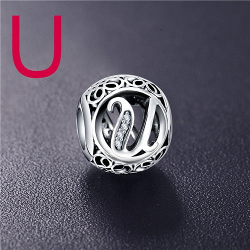 Dropshipping ANFASNI Real 925 Sterling Silver Vintage Clear Letter Bead Charms Fit Pandora Women Charm Bracelets Silver Jewelry
