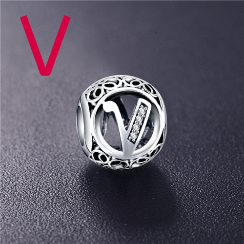 Dropshipping ANFASNI Real 925 Sterling Silver Vintage Clear Letter Bead Charms Fit Pandora Women Charm Bracelets Silver Jewelry
