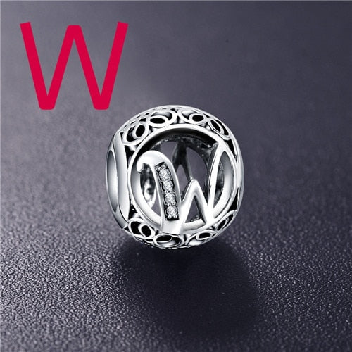 Dropshipping ANFASNI Real 925 Sterling Silver Vintage Clear Letter Bead Charms Fit Pandora Women Charm Bracelets Silver Jewelry