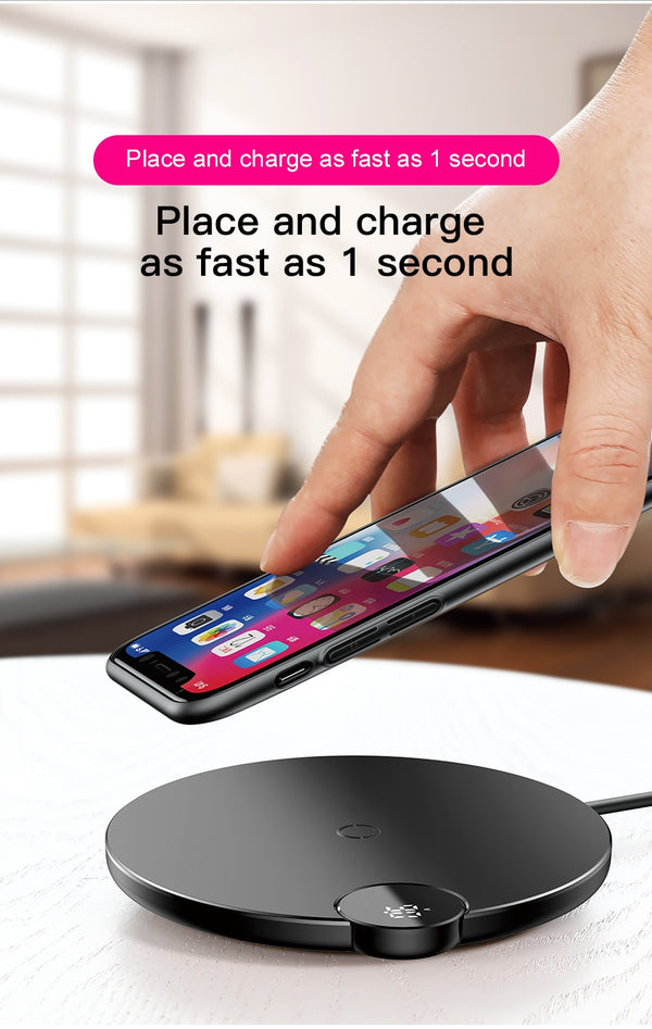 Baseus LED Qi Wireless Charger For iPhone Xs Max XR X 8 10W Fast Wirless Wireless Charging Pad For Samsung S9 S8 Xiaomi MIX 3 2s