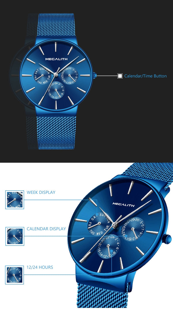 MEGALITH Mens Watches Top Brand Luxury Waterproof Wrist Watches Ultra Thin Date Simple Casual Quartz Watch For Men Sports Clock
