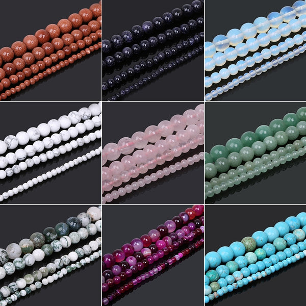 New Fashion 4 6 8 10mm Natural Stone Beads Black Lava Tiger Eye Bulk Loose Stone Beads For DIY  Jewelry Making Bracelet Necklace