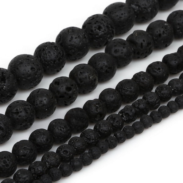 New Fashion 4 6 8 10mm Natural Stone Beads Black Lava Tiger Eye Bulk Loose Stone Beads For DIY  Jewelry Making Bracelet Necklace