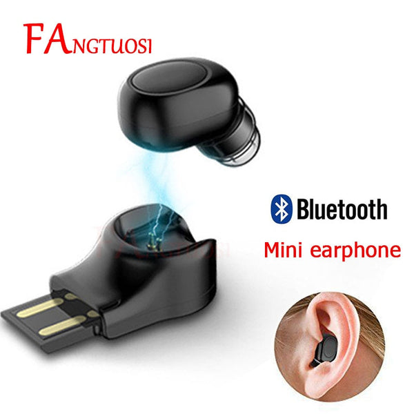 FANGTUOSI Mini Bluetooth Earphone Wireless Headset stereo earbuds hidden micro earpiece With Mic For iPhone X 7 Earbud Earphones