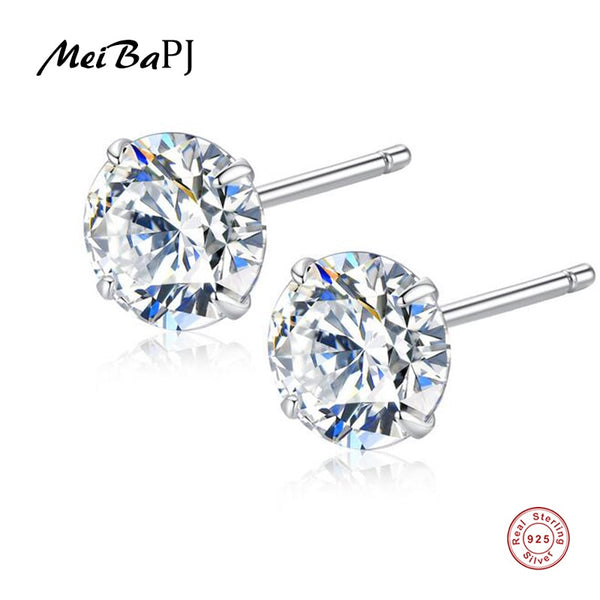 [MeiBaPJ] 6mm Classic Simple Zircon Stud Earrings 925 Sterling Silver Fashion Earrings Fine Jewelry for Women