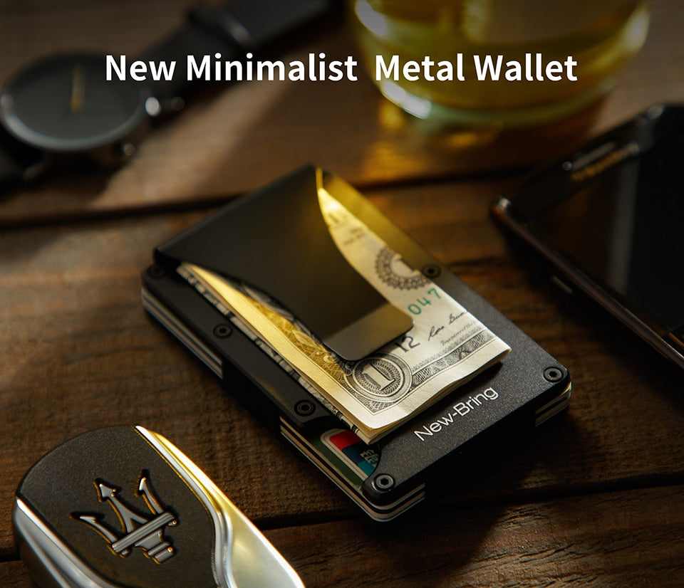 NewBring Metal Mini Money Clip Brand Fashion Black White Credit Card ID Holder With RFID Anti-thief Wallet Men