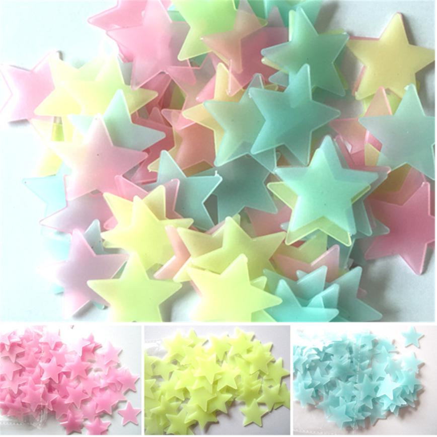 100PC Kids Bedroom Fluorescent Glow In The Dark Stars Glow Wall Stickers Stars Luminous luminous glow sticker color 8.13