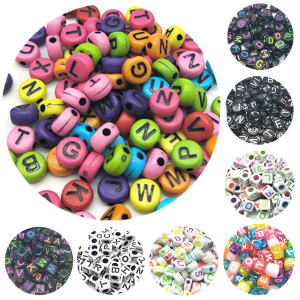 100pcs/lot 7mm Handmade Round Square Colorful Alphabet/Letter Acrylic Beads for DIY Bracelet Necklace Random letter Gift
