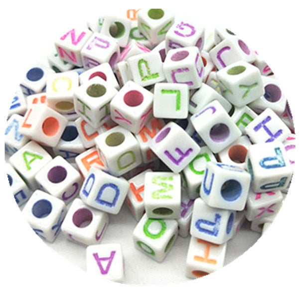 100pcs/lot 7mm Handmade Round Square Colorful Alphabet/Letter Acrylic Beads for DIY Bracelet Necklace Random letter Gift