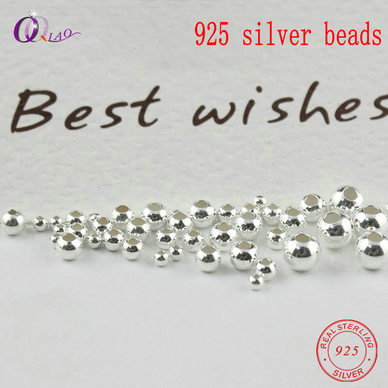 2-5MM 925 sterling silver beads silver 925 jewelry Findings Accessories round smooth jewelry beads for silver bracelet&necklace