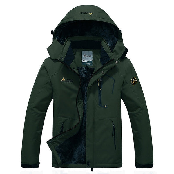 RAY GRACE Winter Jacket Men Outdoor Thick Fleece Thermal Coat Waterproof Hiking Jacket Camping Mountain Climbing Parka Plus Size