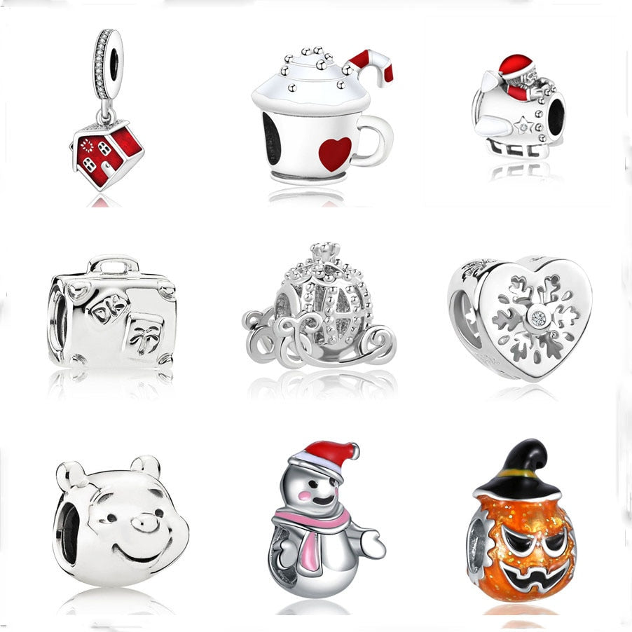 european 1pc christmas gift house cup snowman diy bead fit Original Pandora charms silver 925 Bracelet jewelry  for women F010
