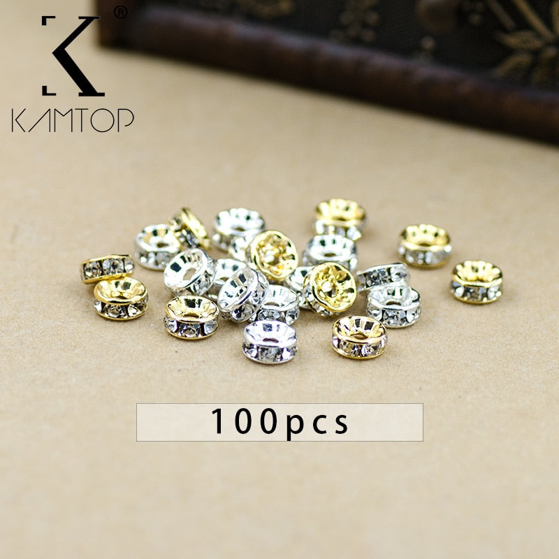 new 100pcs Silver Gold Crystal Rhinestone Rondelle Spacer Beads DIY 4mm 5mm 6mm 8mm 10mm